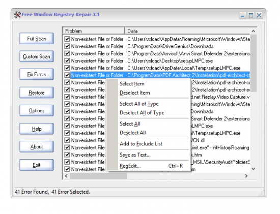 Free Window Registry Repair 3.6